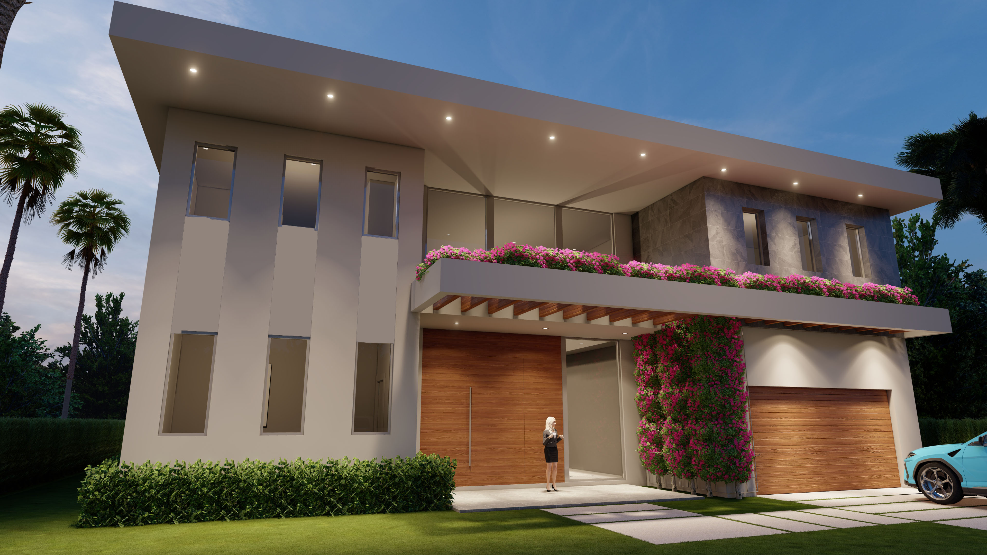 Modern South Florida home with exterior lighting — residential electrical by PTM Electric